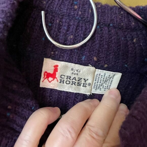 Vintage size M Crazy horse 100% wool purple double breasted cardigan. - Picture 3 of 5